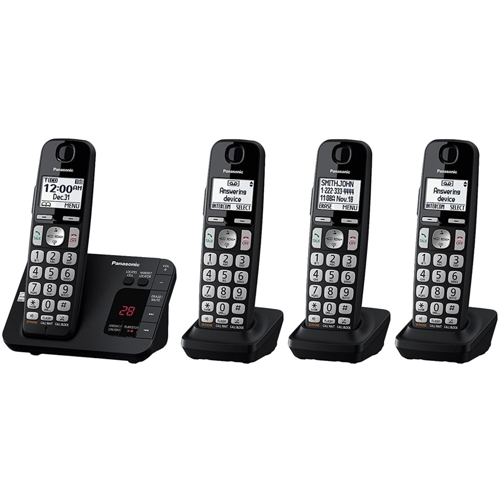 Angle View: Panasonic - KX-TGE434B DECT 6.0 Expandable Cordless Phone System with Digital Answering System - Black