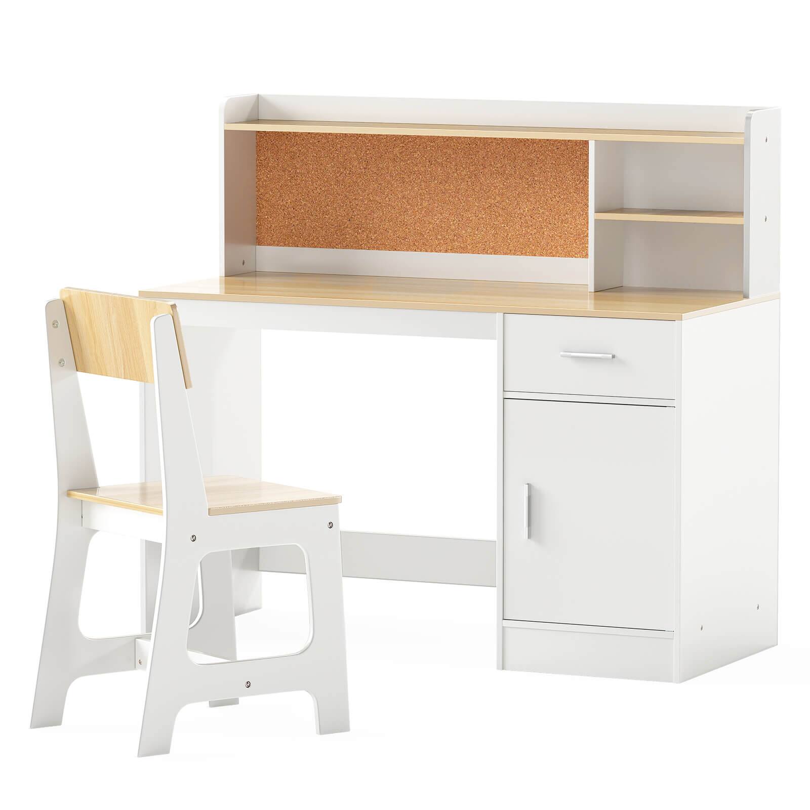 Alt View 9. Costway - Costway Kids Study Desk and Chair Set Wooden Children Writing Table with Shelves & Drawer - Beige.
