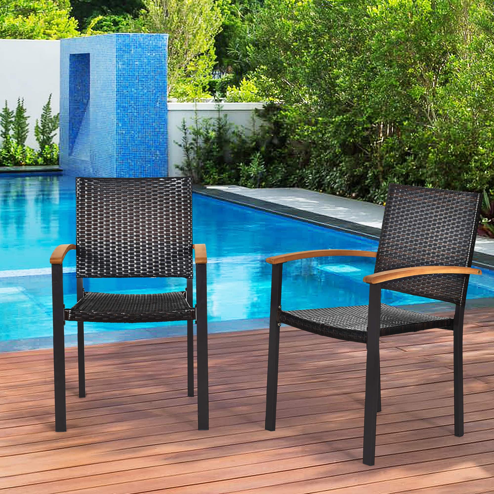 Gymax - 2PCS Stackable Patio Wicker Dining Chair Rattan Armchair Outdoor Yard - as pic