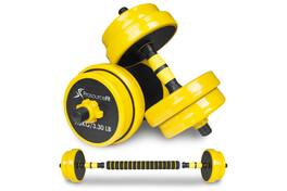 ProsourceFit - Adjustable Dumbbells and Barbell Set, 33 lbs - Yellow