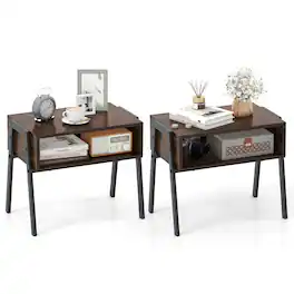 Gymax - 2PCS Stackable End Table Night Stand Bedside Table Shelf Accent Table - Brown