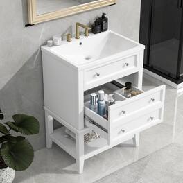 Tiramisubest - 24" Bathroom Vanity With Sink, Bathroom Storage Cabinet with Drawer and Open Shelf - White
