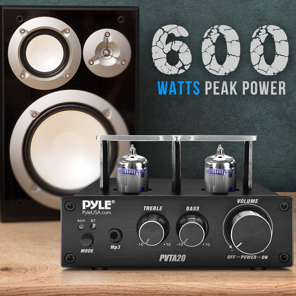 600 WATTS PEAK POWER

PYLE
PyleUSA.com
AUX BT
TREBLE BASS VOLUME
MODE
Mp3
-10 +10 - -10
PVT20
OFF-POWER-ON