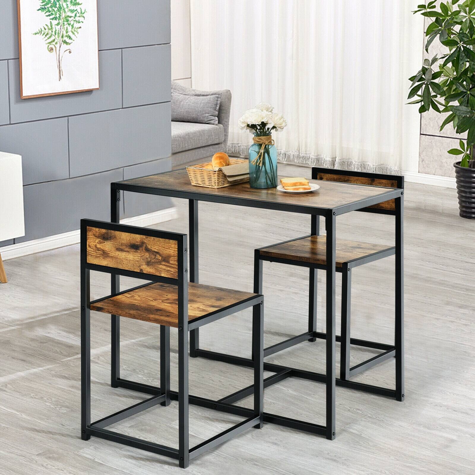 Alt View 10. Ecooso - 3 Piece Dining Table Set with Metal Frame and 2 Chairs for Compact Living Space - Brown.