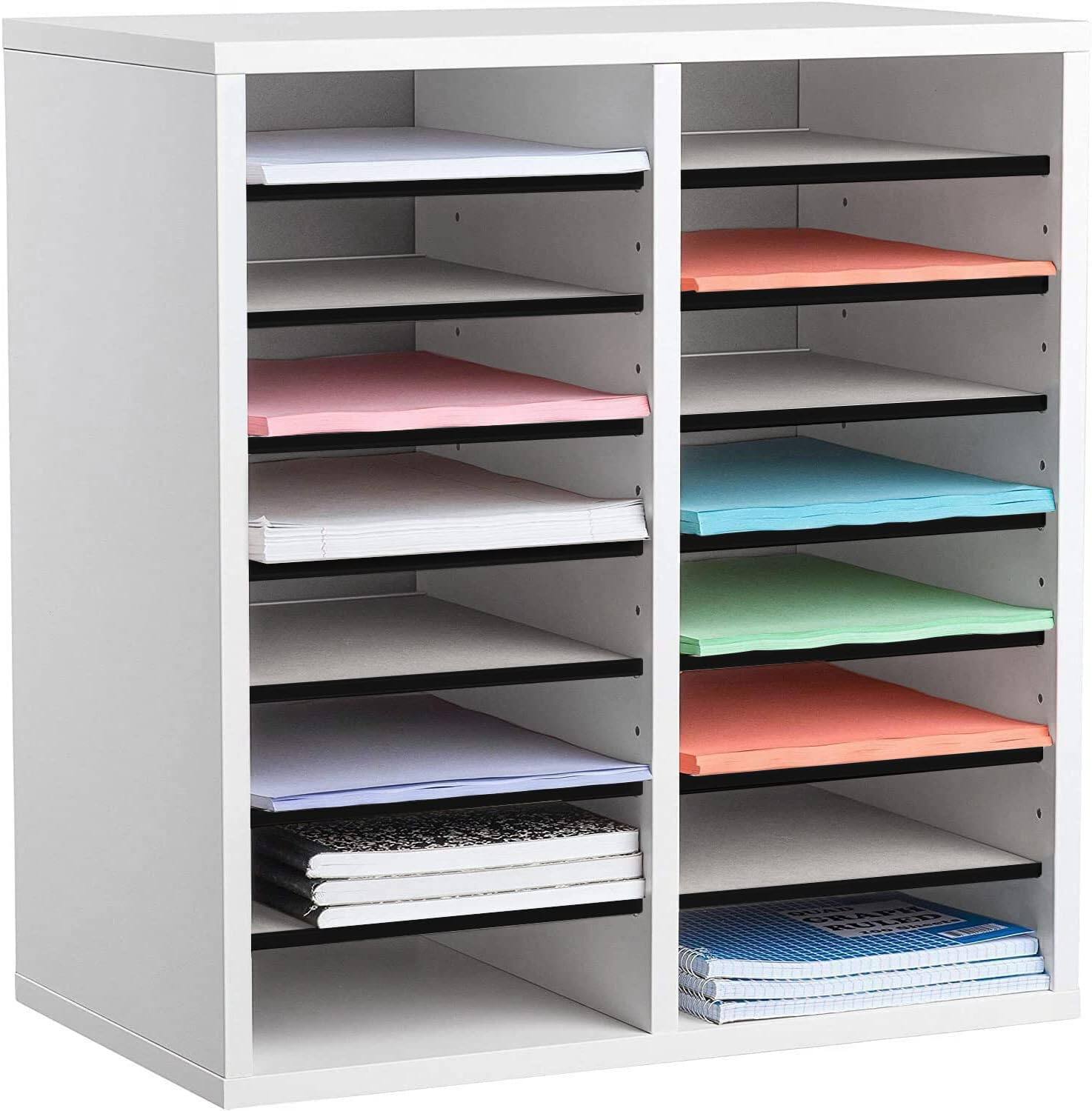 Alt View 5. AdirOffice - Wood Adjustable 16 Compartment Literature File Organizer, 11.8”D x 20”W x 21.4”H - White.