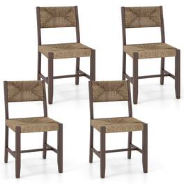 Gymax - Wooden Dining Chair Set of 4 w/ Natural Weave Seagrass Rattan Backrest & Seat - Natural, Brown