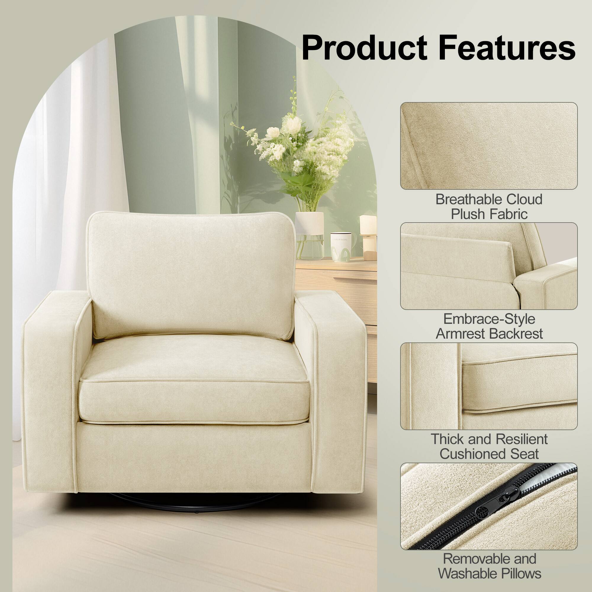 Product Features

- Breathable Cloud Plush Fabric
- Embrace-Style Armrest Backrest
- Thick and Resilient Cushioned Seat
- Removable and Washable Pillows