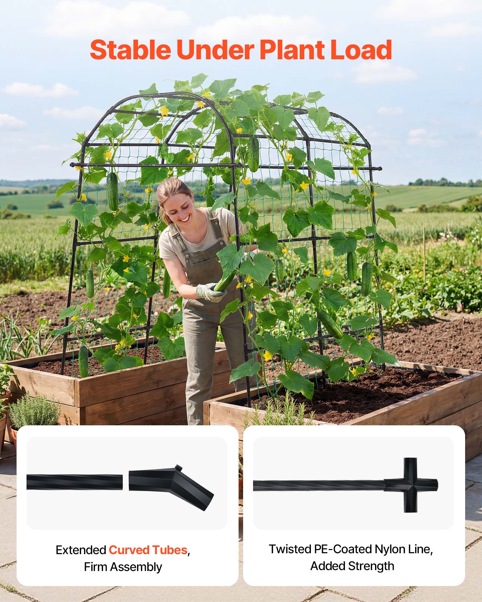 Stable Under Plant Load

Extended Curved Tubes, Firm Assembly

Twisted PE-Coated Nylon Line, Added Strength