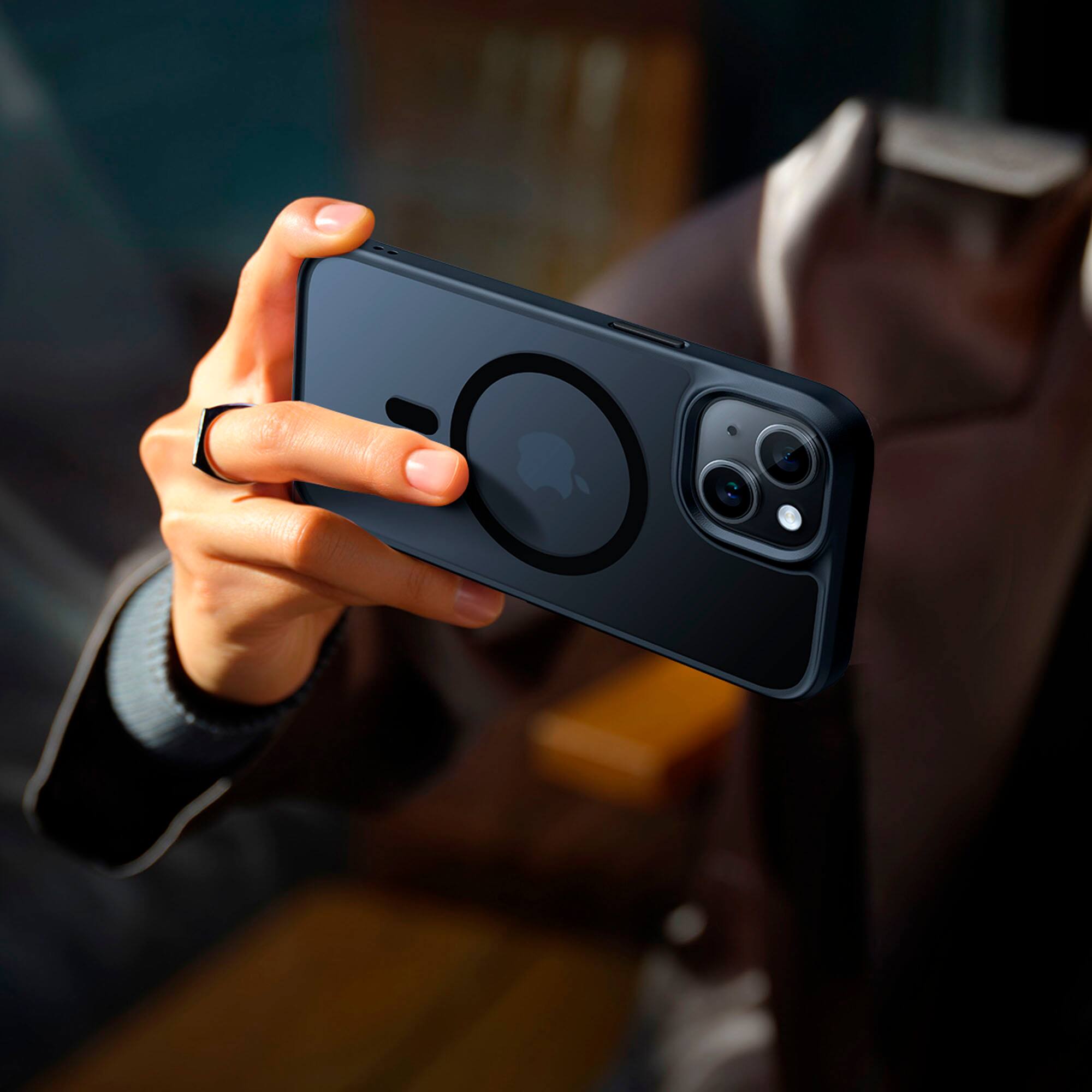 Alt View 1. TORRAS - Guardian Magnetic Military Grade Drop Tested & Compatible MagSafe slim Frosted Case designed for Apple iPhone 15 - Black.