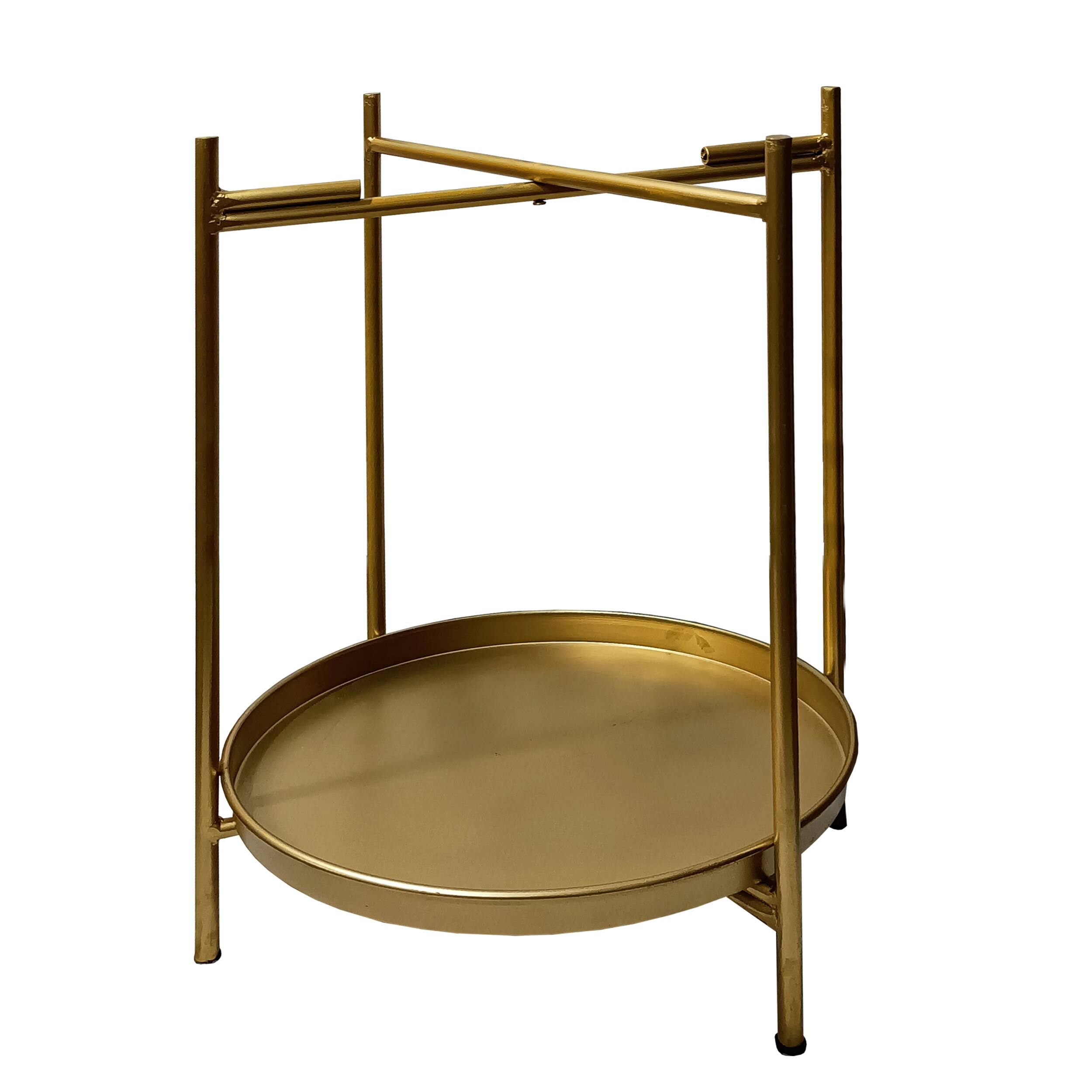 Alt View 4. Manhattan Lane - Vica 20 Inch High Round Side End Table with 2 Tier Iron Frame - Gold.