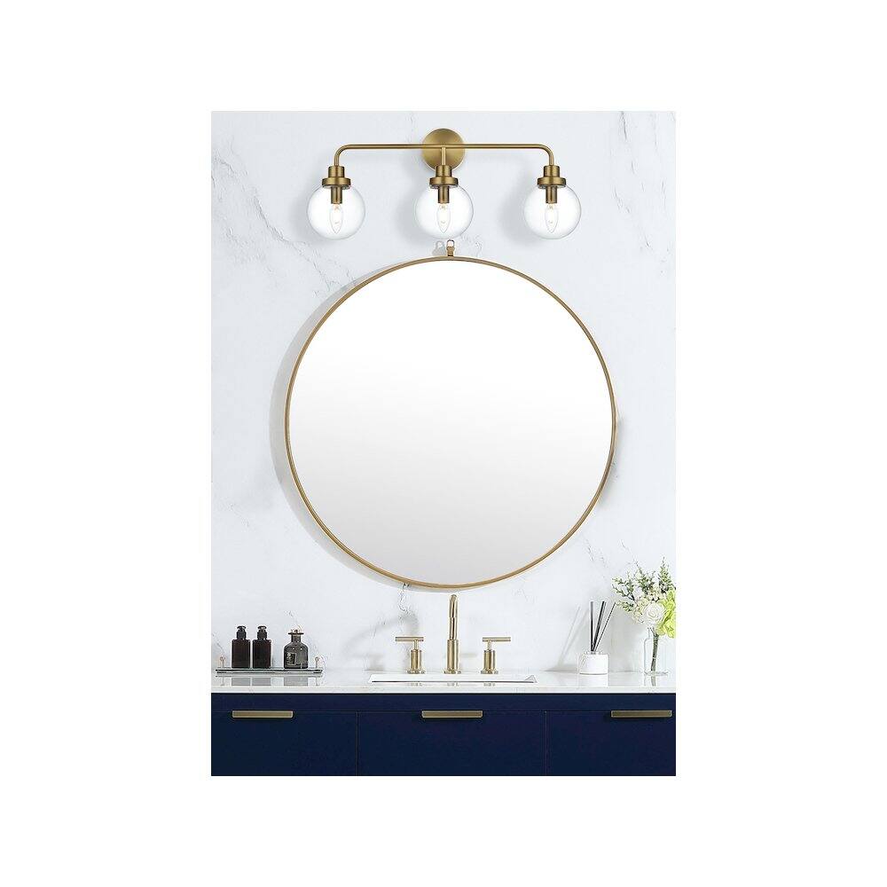 Alt View 4. Living District - Hanson 28 inch Wall Sconce in Satin Gold - Satin Gold And Clear.
