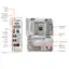 The image features a computer motherboard with various components labeled. The labels include information about the Q-Flash Plus button, Wi-Fi 7 with ultra-high gain antenna, WIFI EZ-Plug, 4 x USB 2.0, AGRUS, 900Mbps, 1 x HDMI, Dual USB 4 Type-C up to 40Gb/s with DP-Alt, 3 x M.2, 2 x USB 3.2 Gen 1, 2 x USB 3.2 Gen 2, 4 x SATA 6Gb/s, and Unleash precision in gaming audio. The motherboard also features a 2.5 GbE LAN and RGB FUSION.