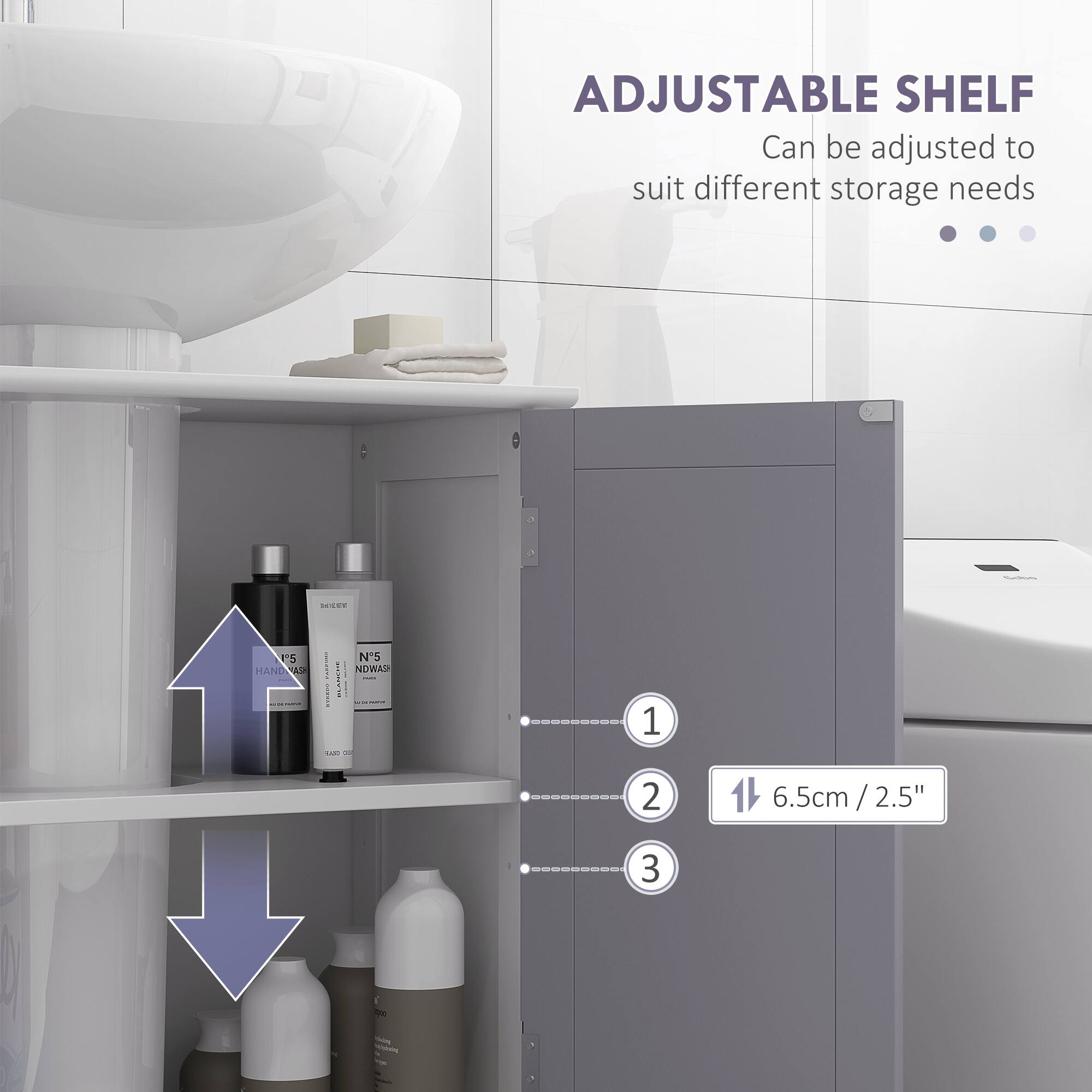 ADJUSTABLE SHELF Can be adjusted to suit different storage needs

SEE T5 HAND M4 | N5 | 1 : NDWAS - | ! | SARL - 1 2 6.5cm / 2.5" / 2.5" 3