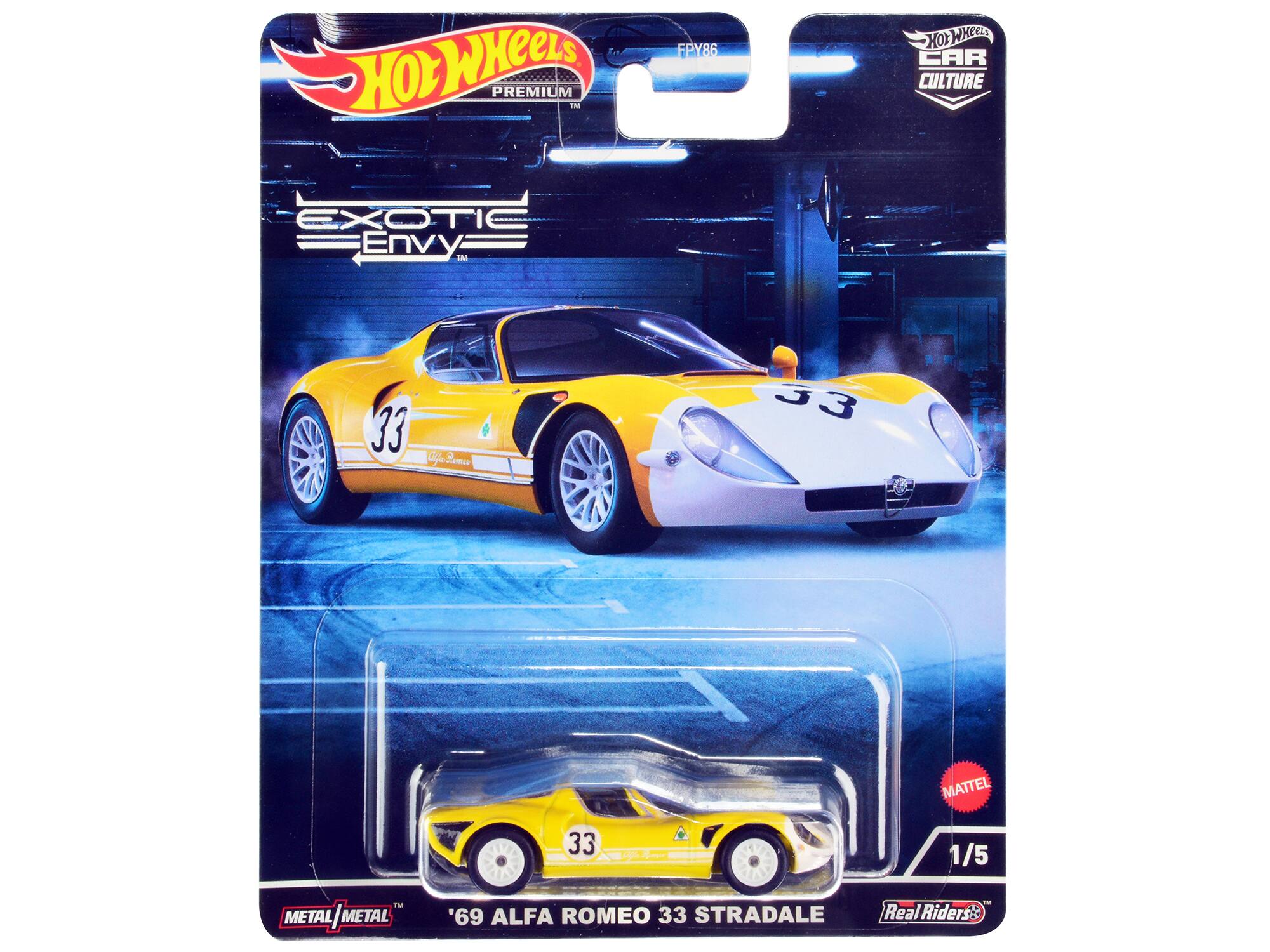 Hot Wheels Premium FPY86 Exotic Envy IM 33 R OI ems 33 MATTEL 33 4 A 1/5 IM METAL|METAL METAL METAL '69 ALFA ROMEO 33 STRADALE . Real Riders