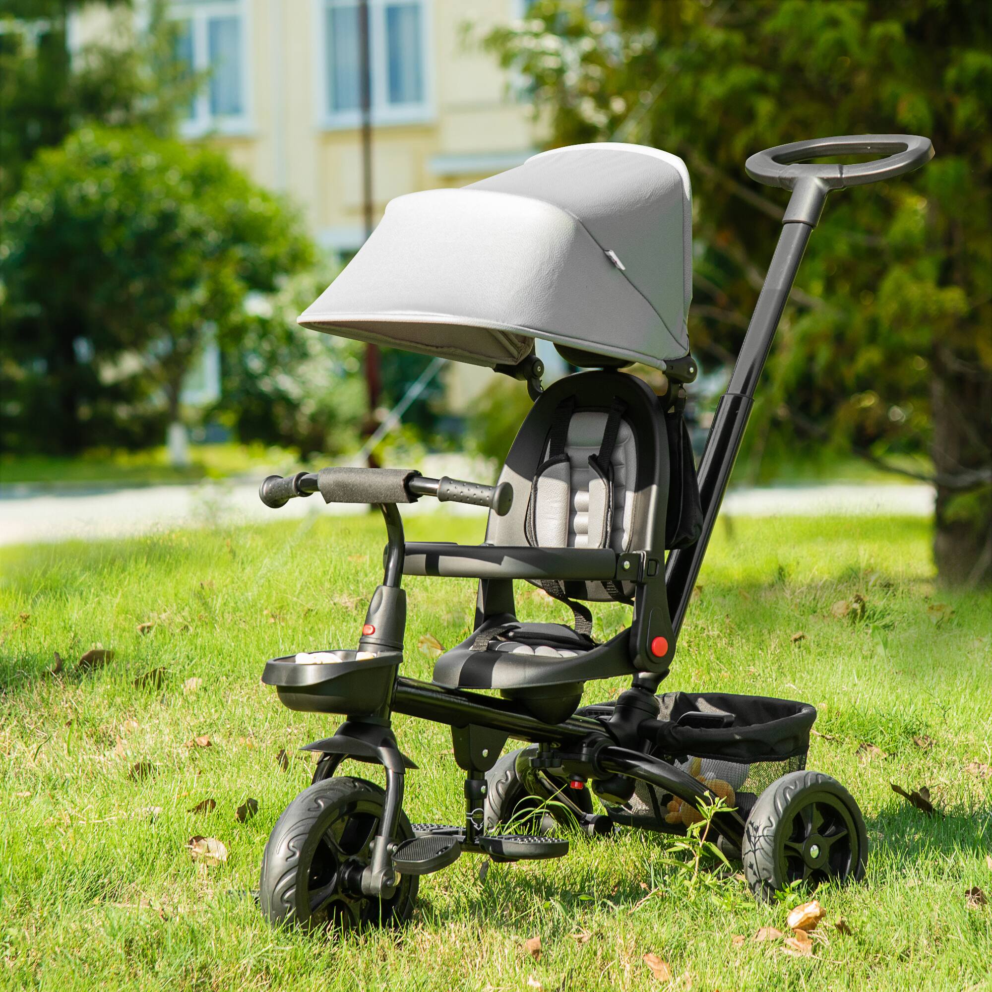 Alt View 1. Qaba - Kids Tricycle 4 in 1 Trike, 2.8'-3.1' Height Push Handle, Canopy, Handrail, Safety Belt, Storage, Brake, 1-5 Years.
