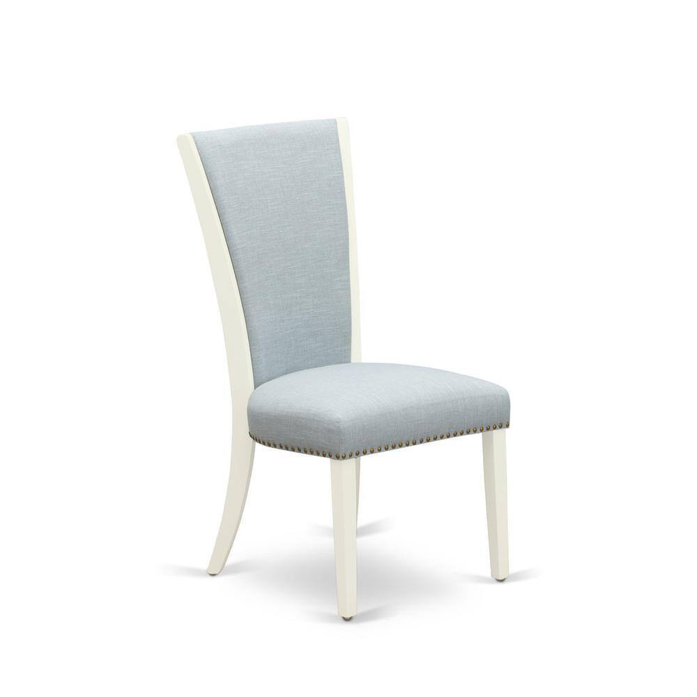 Alt View 2. East West Furniture - Set of 2 - Dining Chair- Upholstered Chair Includes Linen White Hardwood Structure with Baby Blue Linen Fabric Seat - White.