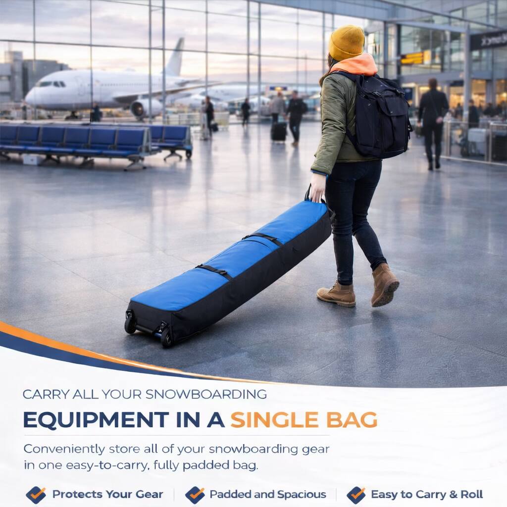 CARRY ALL YOUR SNOWBOARDING EQUIPMENT IN A SINGLE BAG

Conveniently store all of your snowboarding gear in one easy-to-carry, fully padded bag.

- Protects Your Gear
- Padded and Spacious
- Easy to Carry & Roll