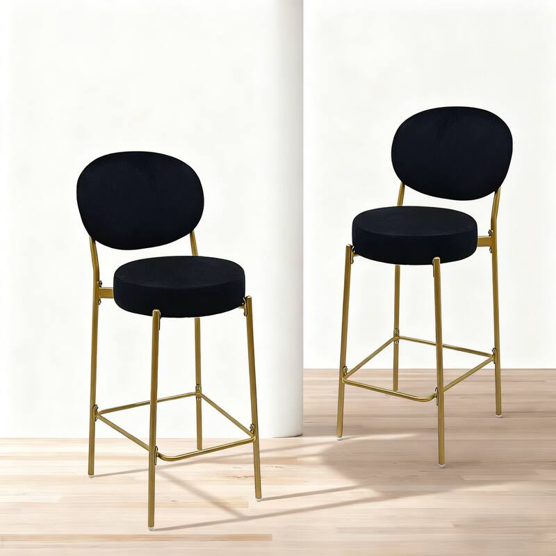 Alt View 4. HTUTWOO - 2-Pack Modern Velvet Bar Stools with Gold Metal Legs, Round Counter Stools for Kitchen, Island & Home Bar - Black.