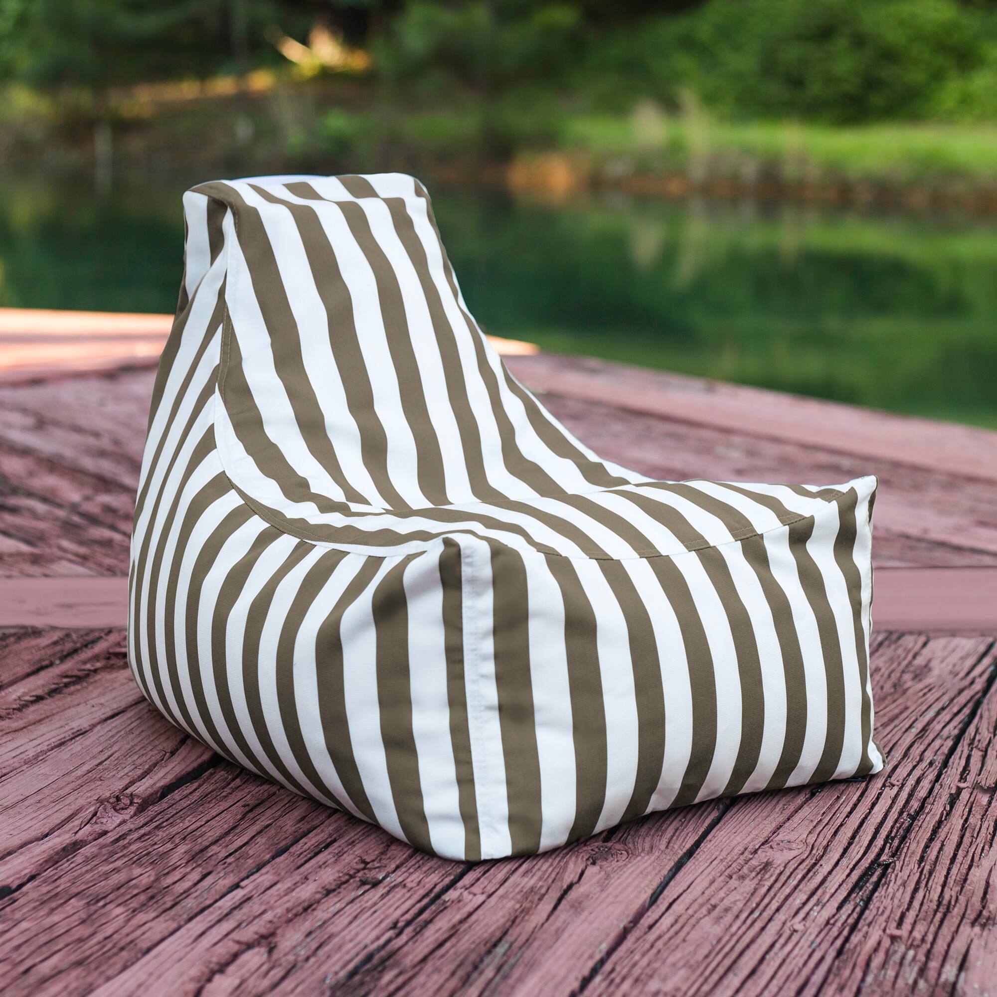 Back. Jaxx - Jaxx Juniper Jr Outdoor Kids Bean Bag Chair / Childrens Garden Chair, Taupe Stripes - Taupe Stripes.