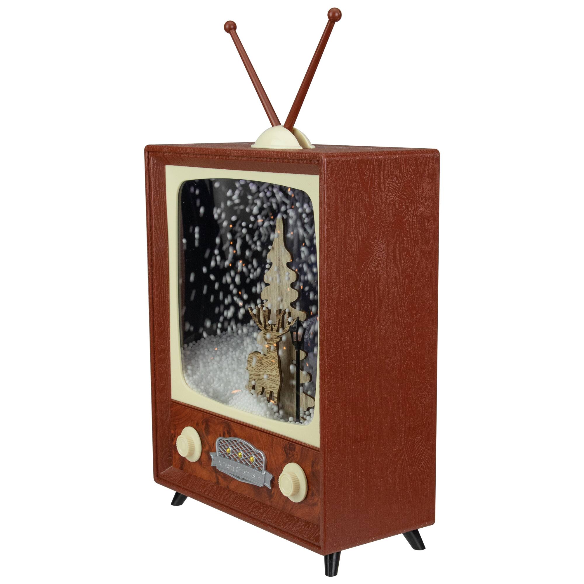 Alt View 2. Northlight - LED Lighted Musical Snowing Reindeer TV Set Christmas Decoration - 12" - Brown.