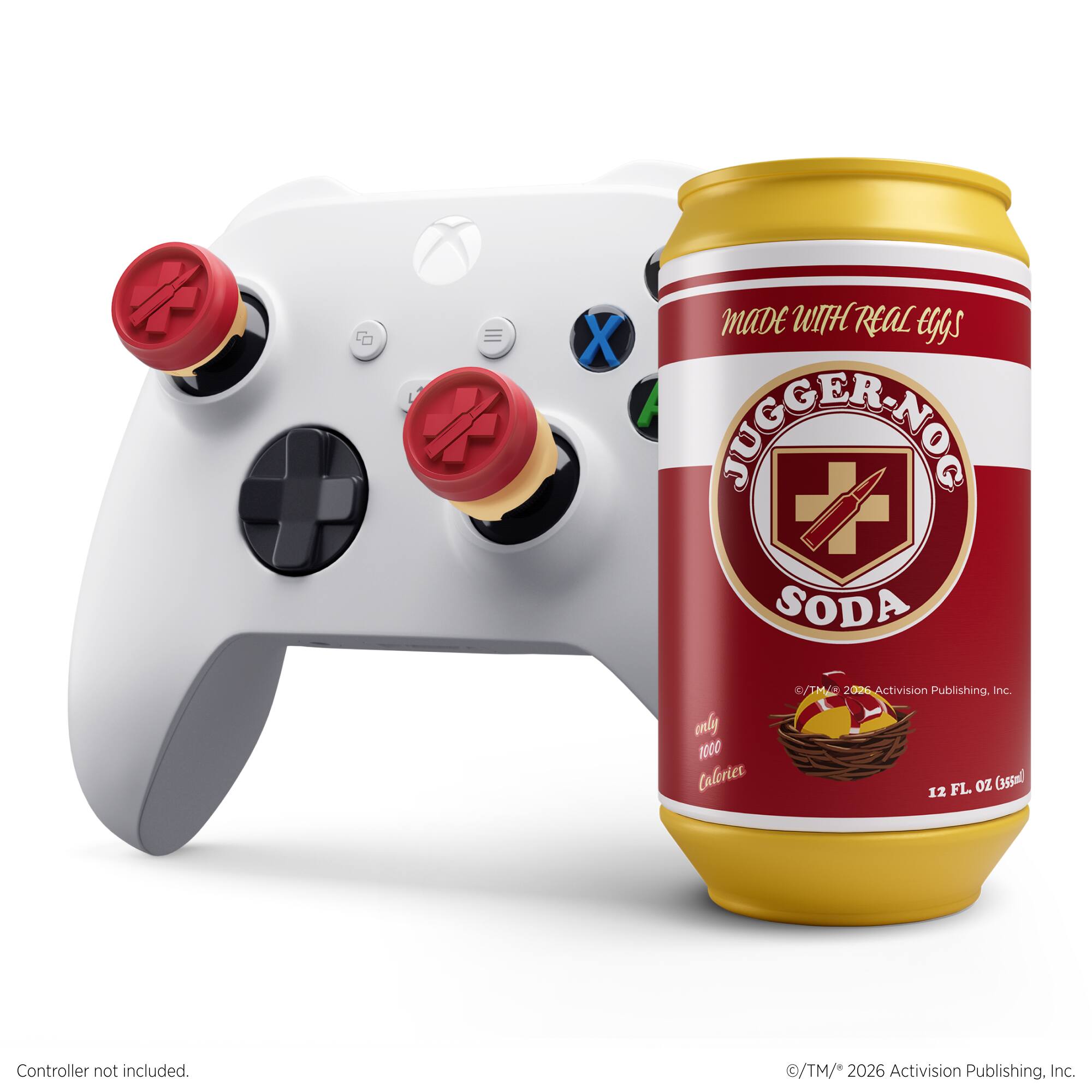 7 A X MADE WITH REAL EGGS JUGGER-NOG SODA only 1000 calories C/TM 2026 Activision Publishing, Inc. 12 FL oz (355ml) Controller not included. /TM/* 2026 Activision Publishing, Inc.