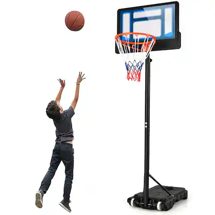 Front. Costway - Costway Kids Basketball Hoop Portable Backboard System with Adjustable Height Ball Storage - Black + Blue.