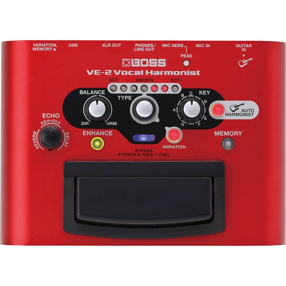 Front. BOSS Audio - VE-2 Vocal Harmonist Stompbox - Red.