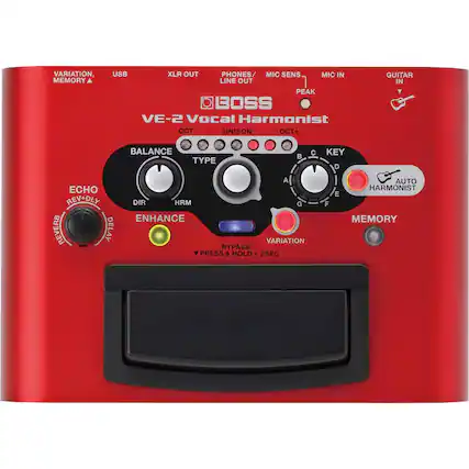 Front. BOSS Audio - VE-2 Vocal Harmonist Stompbox - Red.