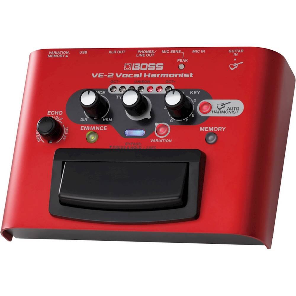 Left. BOSS Audio - VE-2 Vocal Harmonist Stompbox - Red.