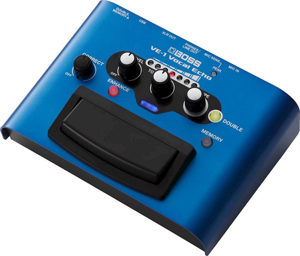 Left. BOSS Audio - VE-1 Vocal Echo Stompbox - Blue.