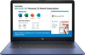HP - Stream 14" Laptop - AMD A4-Series - 4GB Memory - AMD Radeon R3 - 64GB eMMC Flash Memory - Royal Blue, Frosted Blue - Front_Zoom