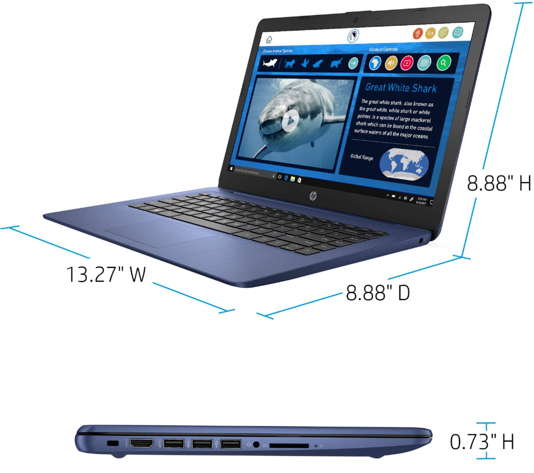 Alt View 15. HP - Stream 14" Laptop - AMD A4-Series - 4GB Memory - AMD Radeon R3 - 64GB eMMC Flash Memory.