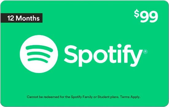 Front Zoom. Spotify - $99 Annual Card.