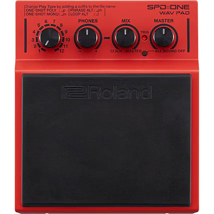 Change Play Type by adding a suffix to the file name ONE-SHOT POLY: p PHRASE ALT: \_ph ONE-SHOT MONO: \_m LOOP ALT: \_l PHONES: 5 8 4 9 MIX SPO:ONE WAV PAD MASTER TRIG 3 2 1 10 11 12 + - CLICK MASTER ALL SOUND OFF Roland