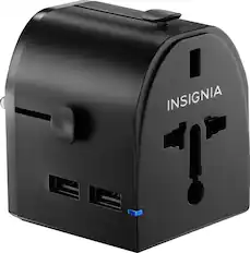 Front. Insignia™ - All-in-One Travel Adapter with 2 USB Ports - Black.