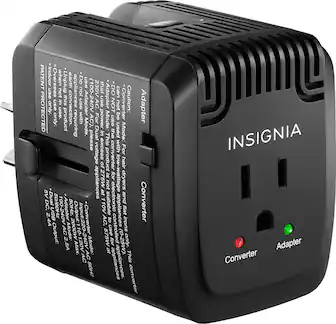 Front. Insignia™ - All-in-One Travel Adapter and Converter with 2 USB Ports - Black.