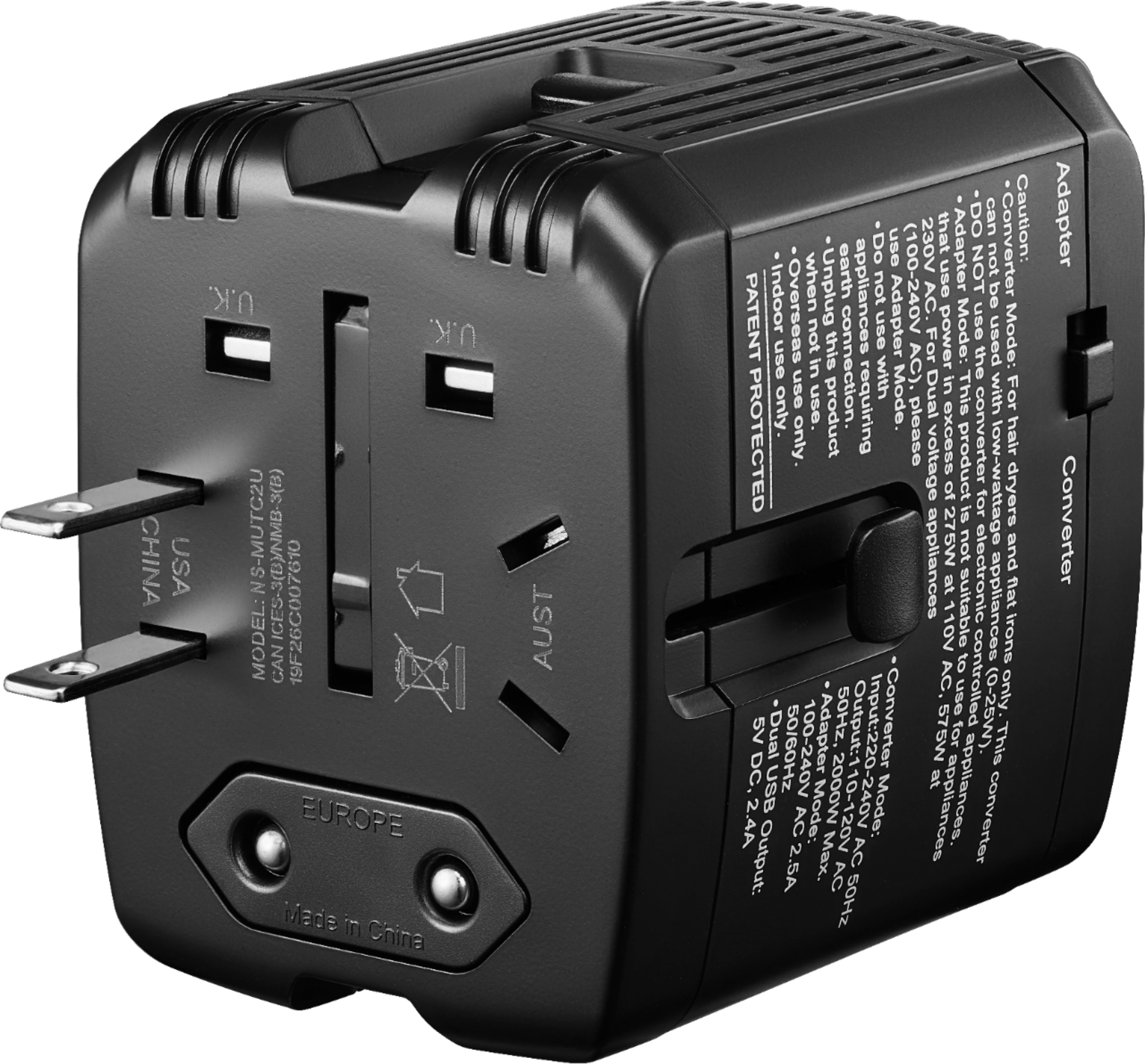 Insignia™ All-in-One Travel Adapter and Converter with 2 USB Ports Black  NS-MUTC2U - Best Buy