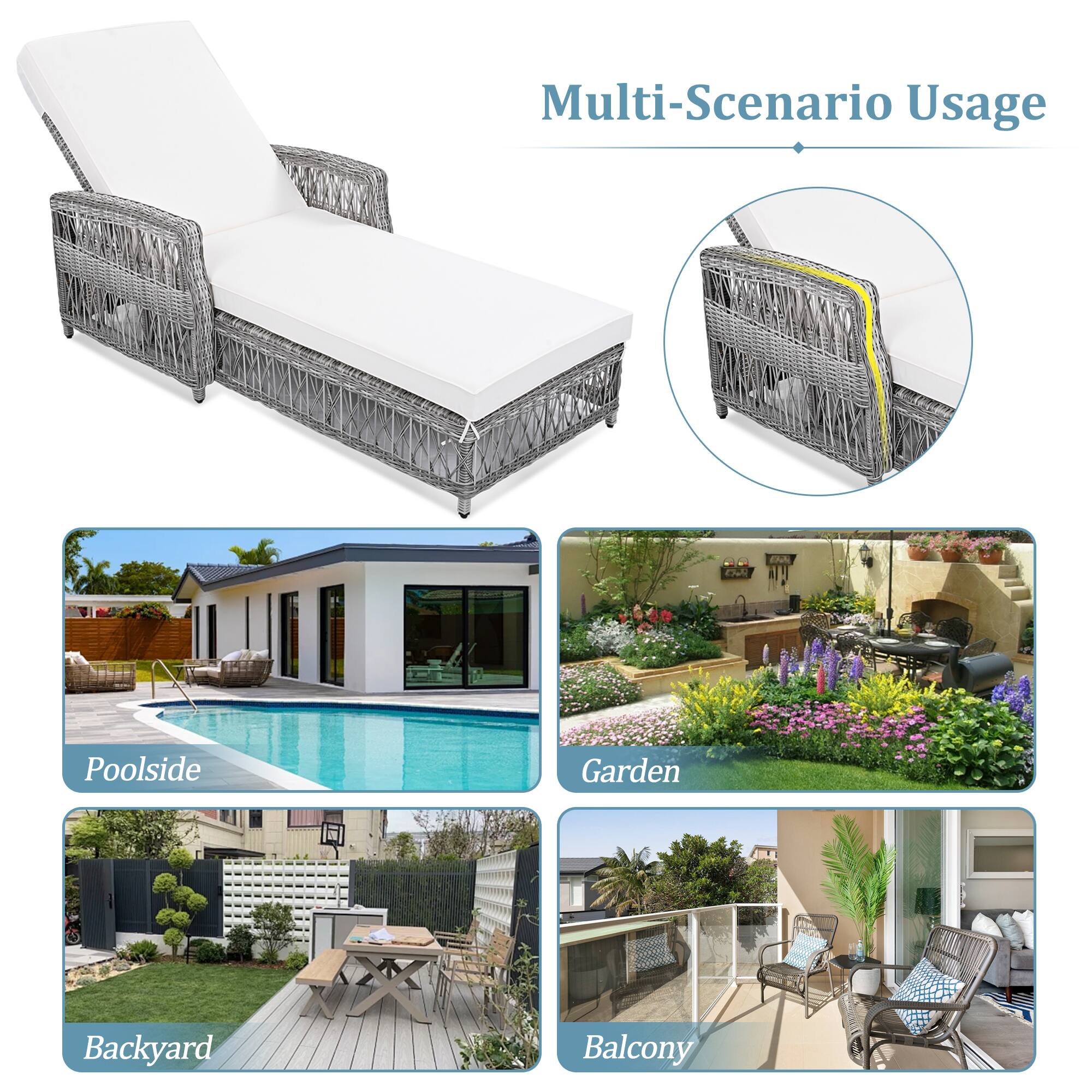 Multi-Scenario Usage

- Poolside
- Garden
- Backyard
- Balcony
