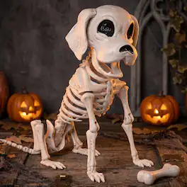 Joyfy - 12.6" Halloween Decorations Dog Puppy Skeleton Full Body Posable for Spooky Scene Decor Party Favor Haunted House Prop - White