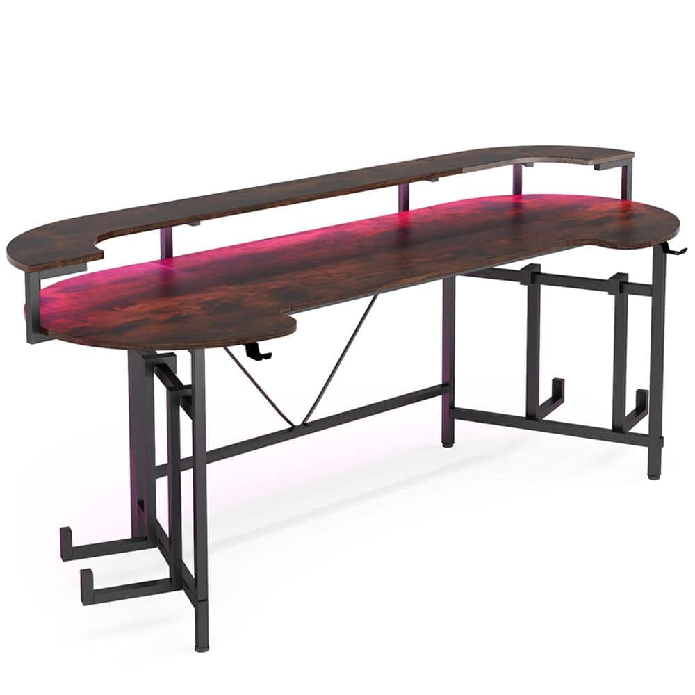 Kadyn - Study Writing Desk, Computer Desk,75" Gaming Desk Computer Desk with LED Strip & Monitor Shelf - Black