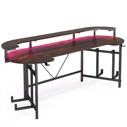 Front. Kadyn - Kadyn Study Writing Desk, Computer Desk,75" Gaming Desk Computer Desk with LED Strip & Monitor Shelf,Black - Black.