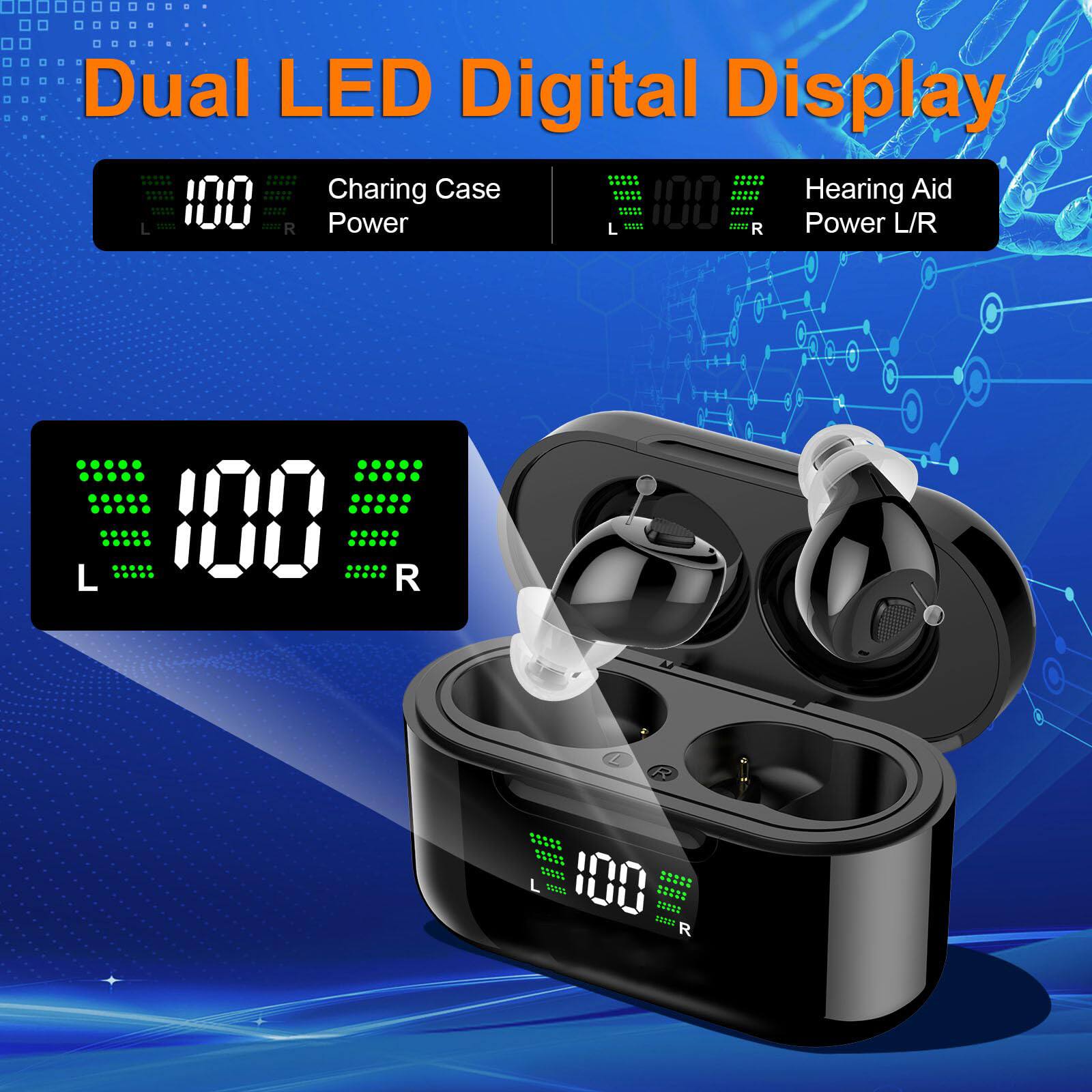 Dual LED Digital Display  
Charging Case Power  
Hearing Aid Power L/R  
100  
L R  
100  
L R  
100  
L R  
100  
L R