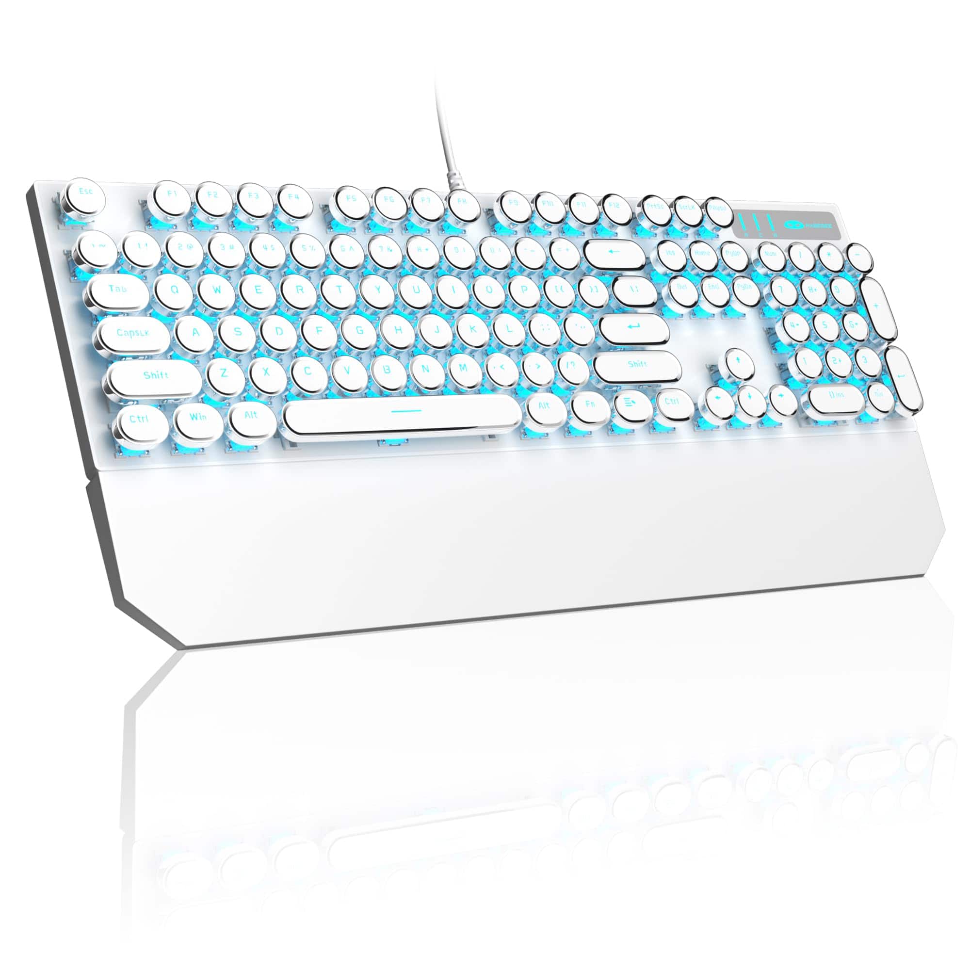 MageGee - Typewriter Mechanical Gaming Keyboard, Punk Round 104‑Key, LED Blue Backlit, Blue Switch Magnetic Wrist Rest - White price history on PriceWatchPro