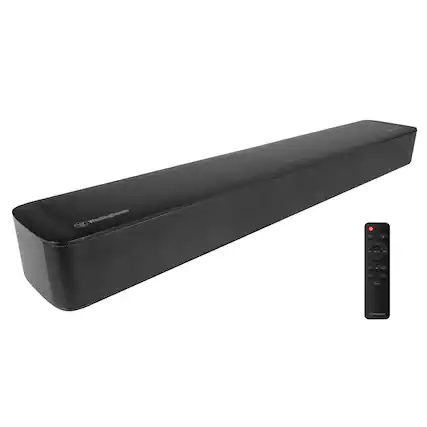 Front. Westinghouse - Westinghouse 2.0 Mini Sound Bar w/ Dolby Atmos, Dolby Digital Plus, Bluetooth & Roku TV Ready - Black.