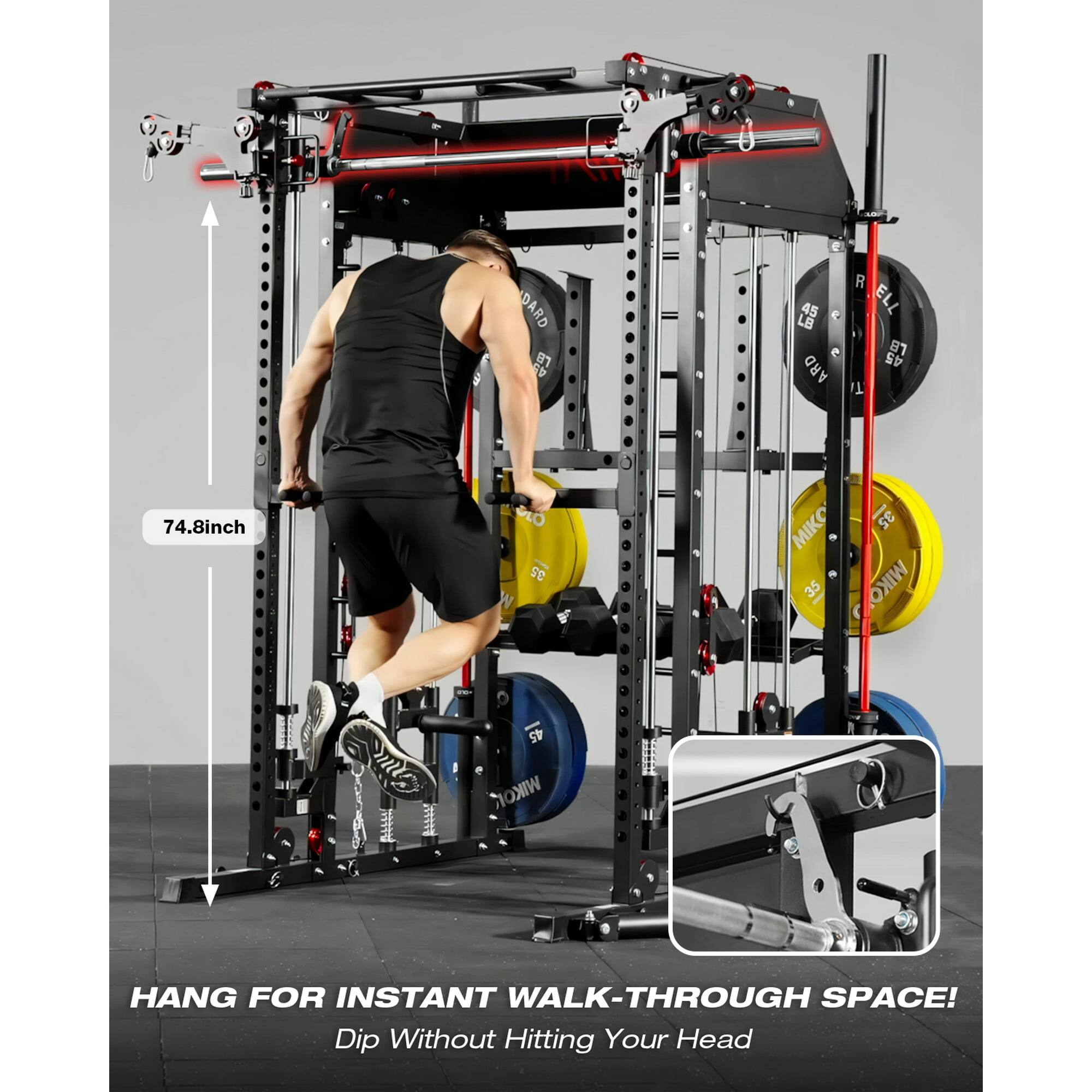 Mikolo Smith Machine Home Gym,Squat Rack with 2:1 Dual Pulley
