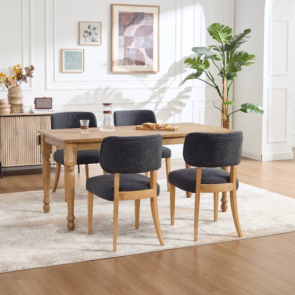 Left. Loheer - Loheer Wooden Dining Chairs Set of 2 Dark Grey Fabric Upholstered Modern Farmhouse Kitchen Chairs for Small Space - Dark Grey.