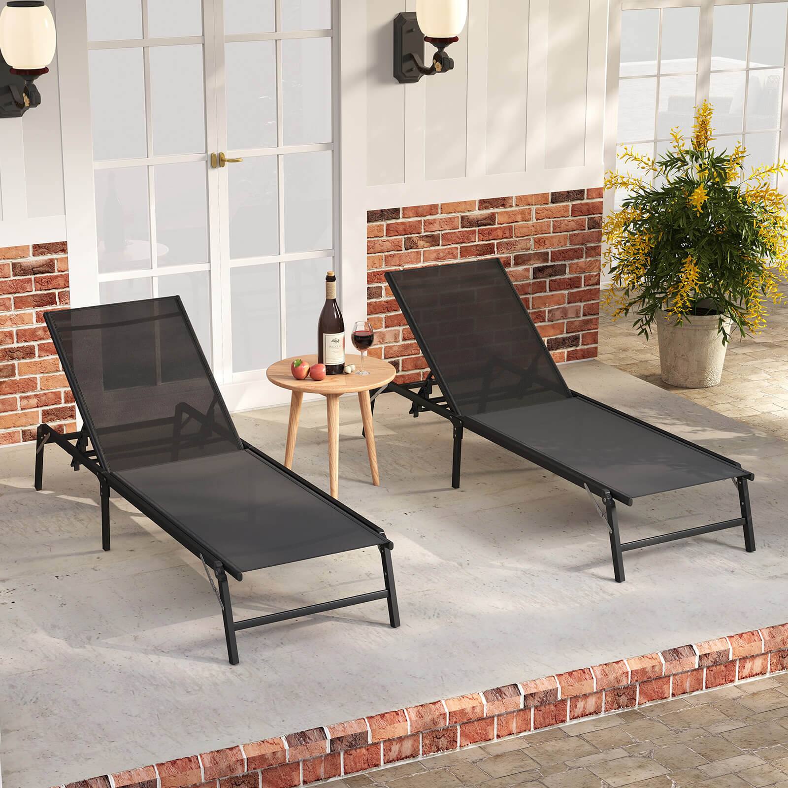 Alt View 4. Costway - Costway 2 PCS Reclining Lounge Chairs Folding Patio Recliner Chair with 5-position Backrest - Black.