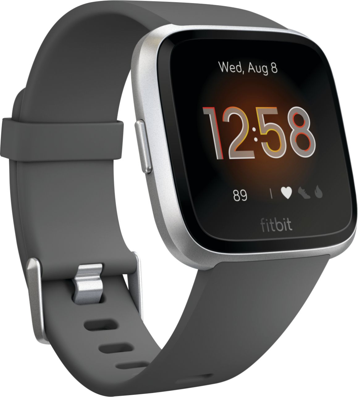 Angle View: Fitbit - Versa Lite Edition Smartwatch - Silver with Charcoal Silicone Band