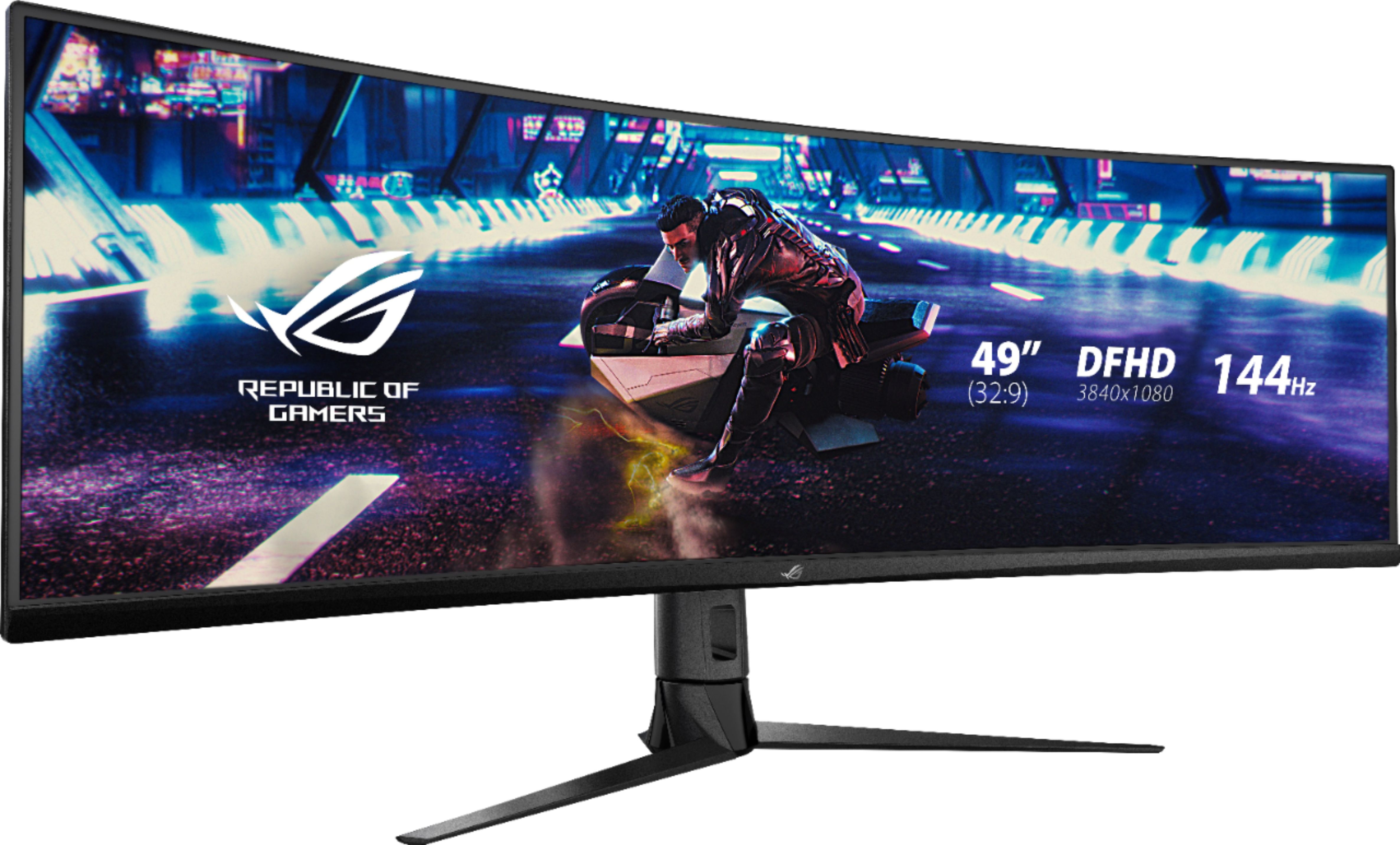 Angle View: ASUS - Geek Squad Certified Refurbished 49" LED Curved FHD FreeSync Monitor with HDR - Black