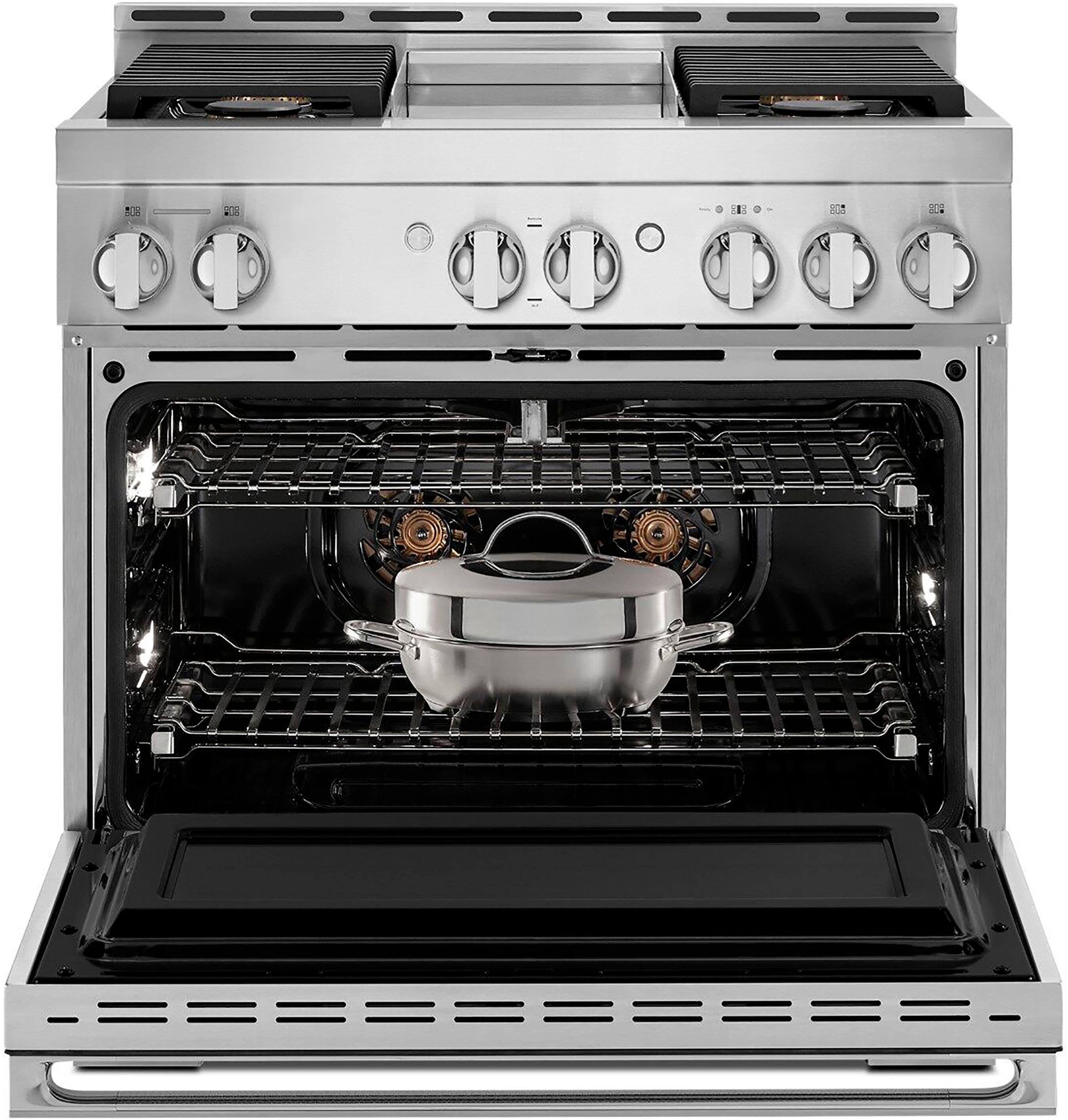 Alt View 25. JennAir - NOIR 5.1 Cu. Ft. Self-Cleaning Freestanding Gas Convection Range - Floating black glass.